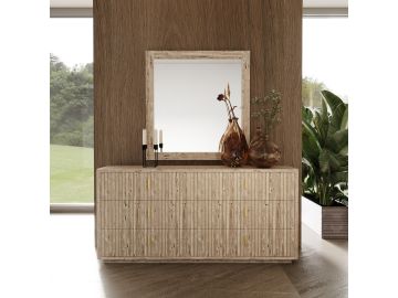 Roma - Modern Faux Travertine + Gold Mirror