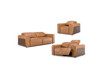 Sandstone - Modern Brown Leather Sofa Set w/ Electric Recliners