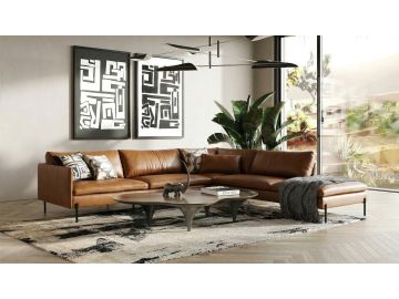 Sherry - Modern Cognac Leather Right Facing Sectional Sofa