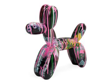 Small Graffiti Balloon Dog - Black + Multi-Color Sculpture