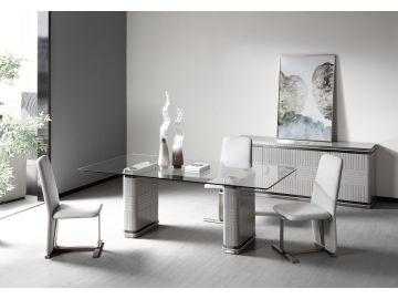 T2397 - Glass + White + Gold Dining Table
