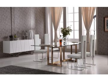 Keaton Modern Glass & Brass Dining Table