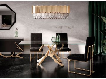 Legend Modern Glass & Gold Dining Table