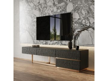 Tasha - Modern Black Ash + Brushed Gold TV Stand