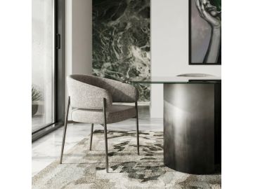 Thomas - Modern Grey Fabric + Pewter Dining Chair