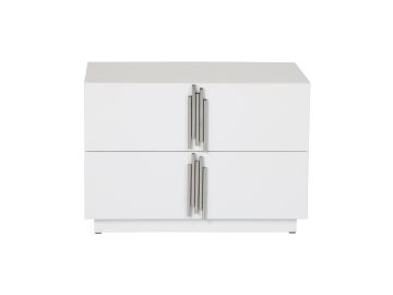 Token - Modern White & Stainless Steel Wide Nightstand