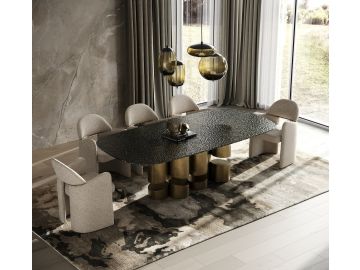 Chancery - Modern Dark Grey Glass + Antique Brass Dining Table