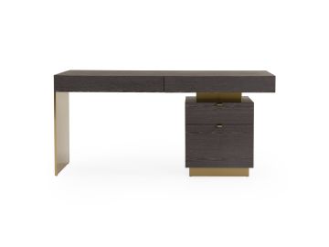Trahan - Modern Grey Elm & Gold Office Desk