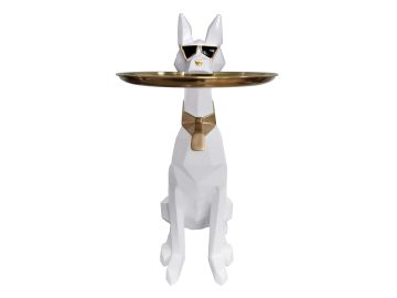 Cool Dog With Plate Modern White + Gold Sculpture