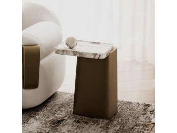 Yano - Modern White Marble + Antique Brass End Table