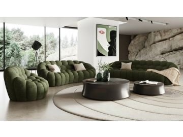 Yolonda - Modern Curved Green Fabric Sofa Set