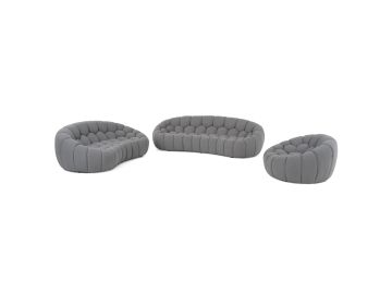 Yolonda - Modern Curved Light Grey Fabric Sofa Set