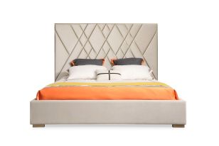Eldora - Glam Beige Velvet and Brushed Brass Bed