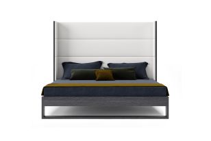Heloise - Contemporary White Leather & Grey Elm Trim Bed