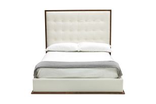 Amberlie - White Vegan Leather & Walnut Bed