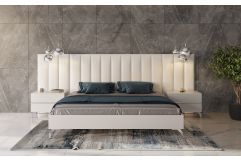 Angela - Italian Modern White Eco Leather Bed w/ Nightstands and Wings