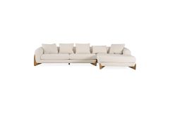 Fleury - Contemporary Cream Fabric and Walnut RAF Sectional Sofa