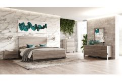 Charlene Modern Grey Elm & Stainless Steel 4-Piece Bedroom Set