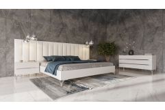 Angela - Italian Modern White Eco Leather 4-Piece Bedroom Set and Wings