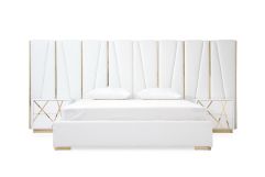 Nixa Modern White Bonded Leather & Gold Bed