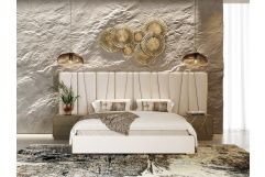 Nixa - Modern Beige Velvet + Brushed Bronze Bed