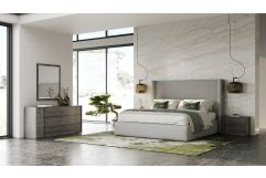 Byrne + Asus - Modern Grey Fabric + Elm Grey 4-Piece Bedroom Set